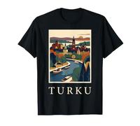 Castillo de Turku, Finlandia, Frente al río, diseño Retro Vintage Camiseta