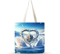 Castillo del lago de los cisnes Bolsa de Lona con Estampado,juego de 50 Bolsos de lona para Mujer, Bolsa de Tela Reutilizable para Compras de Comestibles para Trabajo Compras Escuela y Vida Cotidiana