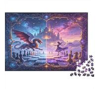 Castillo Dragón Fantasía Puzzle de 1000 Piezas Papel Puzzle para Adultos Escenario Ajedrez Mágico Familia Relajación Decoración Regalo 38x26cm/1000pcs