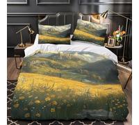 Castillo en las montañas Impresión 3D 3 piezas funda de colchón Arte de paisajes de fantasía funda de edredón microfibra morbida cierre cremallera para chicos adolescentes hombres Double（200x200cm）