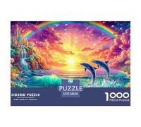 Castillo Encantado, Arcoíris, Delfines al Atardecer Puzzle De 1000 Piezas delfín Educativo Y Desafiante, Regalo para Todos 38x26cm/1000pcs
