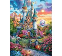 Castillo Encantado en el jardín de Flores Puzzles 1000 Piezas Estera Portátil Mitos fantásticoss Rompecabezas para Adultos Desafío Intelectual Aliviar Estrés Decoración Hogar 3D 1000 PCS