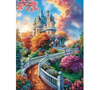 Castillo Encantado en la Pradera Florida Rompecabezas 300 Piezas Cartón Resistente para Mayores Reunión Familiar Juegos Desarrollo Lógica Detalle San Valentín Calidad 300 PCS