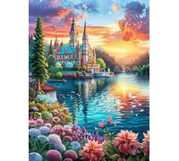 Castillo Encantado Junto a un Lago Puzzle 500 Piezas Papel Mayores Dibujo Animado de Paisajes de Cuento de Hadas Terapia Ocupacional Entretenimiento Sin Pantalla para Navidad Regalo