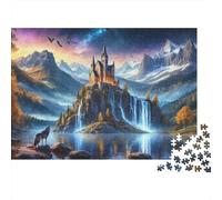 Castillo Encantado Lobo Puzzle 1000 Piezas Papel para Adultos Entrenamiento Mental Cascada Arte Rompecabezas Regalo Decoración 70x50cm/1000pcs