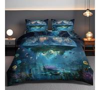Castillo Estrellado Juego de Ropa de Cama de Mundo Submarino 3 Piezas,Azul Sueño Funda nórdica de 200x200cm y 2 Fundas de Almohada de 50 x 75 cm