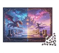 Castillo Fantasía Dragón Puzzle para Adultos Puzzle de 1000 Piezas Tablero de Ajedrez Mágico Papel Relajación Concentración Interacción Familiar Decoración Regalo 38x26cm/1000pcs