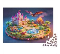 Castillo Fantasía Mundo de Dinosaurios Puzzle de 1000 Piezas Papel Puzzle para Adultos Escena de Cuento Juego de Puzzle 1000 Piezas Relajación Hogar 38x26cm/1000pcs