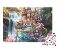 Castillo Fantasía Taza de Té Jardín Puzzle de 1000 Piezas Papel para Adultos Cascada Flores Decoración Familiar Relajante Regalo 70x50cm/1000pcs