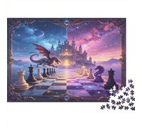 Castillo Fantástico con Dragón Puzzle para Adultos Puzzle de 1000 Piezas Escenario de Tablero de Ajedrez Mágico Juego de Puzzle 1000 Piezas Relajación Hogar Regalo Familia 52x38cm/1000pcs