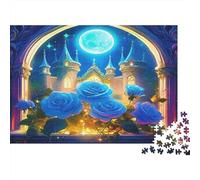 Castillo Fantástico Rosa Azul Puzzle de 1000 Piezas Papel Puzzle para Adultos Escena Nocturna Estilo Soñado Relajación Familiar Decoración Regalo 70x50cm/1000pcs