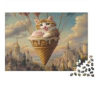 Castillo Globo 1000 Piezas Puzzle de Papel Gato Helado Diseño Adulto Entrenamiento Mental Puzzle Papel Grueso decoración hogar Regalo 70x50cm/1000pcs