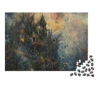 Castillo Gótico Noche Rompecabezas de 1000 Piezas para Adultos Pintura de Paisaje de Bosque Oscuro Místico Premium Robusto Vibrante Desafiante Difícil Alivio de Estrés 70x50cm/1000pzs