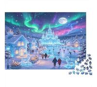 Castillo Helado Aurora Boreal Escena Invernal Puzzle de 1000 Piezas Papel Puzzle para Adultos Noche Familia Relajación Decoración Regalo 52x38cm/1000pcs