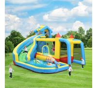 Castillo hinchable 5 en 1 con soplador para niños a partir de 3 - 10 años, castillo hinchable para niños con tobogán, piscina acuática, canasta de baloncesto y red de fútbol, uso seco y húmedo, tela