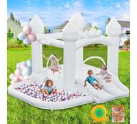 castillo hinchable blanco casa de rebote castillo inflable para niños 323 × 284 × 223 cm, con Doble tobogán Piscina de bolas Trampolín Soplador adecuado para bodas fiestas de cumpleaños infantiles