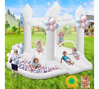 Castillo Hinchable Blanco casa de Rebote Castillo Inflable para niños 323 × 284 × 223 cm, con Doble tobogán Piscina de Bolas Trampolín Soplador Adecuado para Bodas Fiestas de cumpleaños Infantiles
