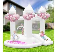 Castillo Hinchable Blanco para Niños con Soplador, Castillo Hinchable Interior Exterior con Tobogán, Trampolín, Gran Piscina de Bolas, para Boda Fiesta Cumpleaños, para 3-10 años, hasta 140 kg