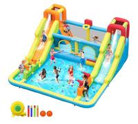 Castillo Hinchable con Doble Tobogán de Agua y Soplador, 452x416x210cm