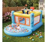 Castillo hinchable con piscina de bolas para niños pequeños de 3 a 6 años, interior y exterior, pequeño centro de juegos activo, canasta de baloncesto, cielo y juego del infierno, castillo hinchable