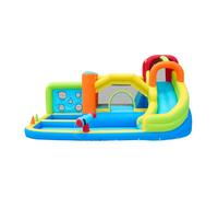 Castillo hinchable con soplador - parque de agua multifuncional + trampolín para niños, tobogán, pared de lanzamiento, aro de baloncesto, pared de escalar - azul
