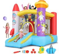 Castillo Hinchable con Tobogán AKEYDIY, 270 x 210 x 180 cm, para Niños de 3 a 8 Años, para Interior/Exterior (Rojo - Astronauta)