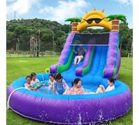 Castillo hinchable con tobogán, Tobogán acuático doble y piscina inflable gigante, Tobogán acuático de PVC para niños y adultos, para patio trasero y al aire libre, con Soplador de 950W, 790x360x420cm