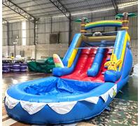 Castillo hinchable con tobogán, Tobogán acuático y piscina inflable gigante, Tobogán acuático de PVC para niños y adultos, para patio trasero y al aire libre, con Soplador de 750 W, 640 x 275 x 365 cm