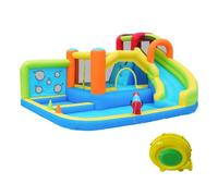 Castillo hinchable hinchable con soplador - Parque acuático y trampolín con tobogán, canasta de baloncesto, pared de escalada y pistola de agua, juguete para niños a partir de 3 años