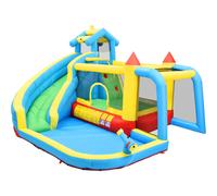Castillo Hinchable Infantil 5 en 1 con Tobogán, Área de Salto, Piscina de Agua y Red de Fútbol, 364x315x239 cm, Azul Aosom España