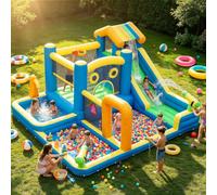 Castillo Hinchable para niños, AONESY Castillo Hinchable con tobogán de Agua, rociadores de Agua, Escalada, Salto, Zona de fútbol y Canasta de Baloncesto para Interior y Exterior