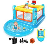 Castillo Hinchable para niños de 3 a 6 años, Interior y Exterior, PVC Resistente, con Piscina de Bolas extraíble, Canasta de Baloncesto y Caja Hinchable (Castillo Hinchable 4 en 1)