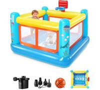 Castillo Hinchable para niños de 3 a 6 años, pequeña casa de Juegos Hinchable de PVC con cojín de Saltar, Canasta de Baloncesto y Juego de Saltar, Incluye Bomba de Aire
