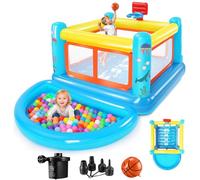 Castillo Hinchable para niños de 3 a 6 años, pequeña casa de Juegos Hinchable de PVC con cojín para Saltar, Piscina de Bolas extraíble, Canasta de Baloncesto y Juego de Saltar, Incluye Bomba de Aire