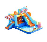 Castillo hinchable para niños - parque acuático multifuncional + trampolín, tobogán de agua, pequeña resbaladilla, fuente, pistolas de agua, toldo - azul