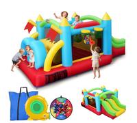 Castillo Hinchable XXL para Niños con Pista de Obstáculos y Doble Tobogán 466 x 270 x 213 cm - Parque de Juegos Inflable con Canasta de Baloncesto, Diana, Túneles y Soplador de 550W(conectable B)