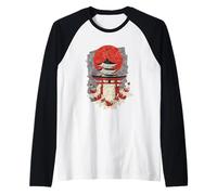 Castillo histórico tradicional japonés y flores de loto Camiseta Manga Raglan