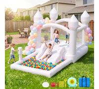Castillo Inflable Blanco para niños, Gran Castillo Indoor/Outdoor con tobogán, Salto, soplador, Canasta, Piscina Bolas, Saco Boxeo, casa Salto multifunción