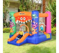 Castillo Inflable Gigante Outsunny Para Niños De 3 a 8 Años, Trampolín Inflable Colorido Con Tobogán Y Aro De Baloncesto Azul