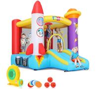 Castillo Inflable para Niños con Tobogán, Soplador, Astronauta & Cohete Castillo Inflable para Niños con Soplador y Tiro de Bolas, Casa Inflable Interior/Exterior (Rojo)