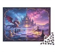 Castillo Mágico Fantasía Puzzle de 1000 Piezas Puzzle para Adultos Papel Dragón Tablero de Ajedrez Relajación Decoración Hogar Regalo Familiar 52x38cm/1000pcs