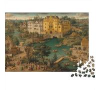 Castillo Medieval Día Brillante del Pueblo 38x26cm/1000pcs Puzzle Adecuado para Adultos Y Multitud Mayores De 14 Años