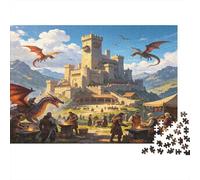 Castillo Medieval Fantasía Puzzle de 1000 Piezas Papel para Adultos Mundo de Dragones Juego de Puzzle 1000 Piezas Relajación Regalo Decoración Hogar 38x26cm/1000pcs