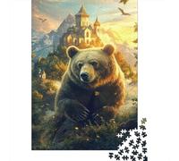Castillo Oso Pardo Puzzle de 1000 Piezas Papel para Adultos Paisaje Vista Nocturna Puzzle para Toda la Familia Relajación Decoración 52x38cm/1000pcs