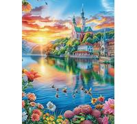 Castillo reflejado en Lago mágico Puzzles 300 Piezas Estera Portátil Plegable Animales Salvajes y domésticos Rompecabezas para Adultos Desafío Intelectual Aliviar Estrés Decoración Hogar 3D 300 PCS