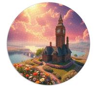 Castillo Rompecabezas Redondo 1000p Adultos-Niños Iglesia Edificio Scenery Church Park Circular Puzzle Niños: Juguete Educativo Decoración Hogar Infantil Imposible 1000pcs (67.5x67.5cm)