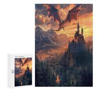 Castillo Volador del dragón Puzzles 300 Piezas Circular 3D FamiliarRompecabezas para Familia Aliviar Estrés DIY Moderno Creativo Decoración del Hogar 300 PCS