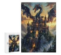 Castillo Volador del dragón Puzzles 300 Piezas Colorido CartónRompecabezas Circular para Familia Aliviar Estrés DIY Moderno 3D Maquetas Construir Decoración Hogar 300 PCS
