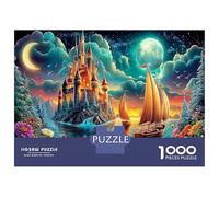 Castillo y Barco iluminados por la Luna 1000 Piezas Puzzle 3D - Cartón Resistente & Puzzle Pasatiempos Creativos Luminosas Aguas Vibrantes - para Familia Y Amigos 70x50cm/1000pcs