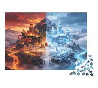 Castillos de Fuego y Hielo Puzzle para Adultos Puzzle de 1000 Piezas Juego de Puzzle 1000 Piezas Escena Fantasía Relajación Concentración Puzzle para Toda la Familia Decoración Regalo 52x38cm/1000pcs